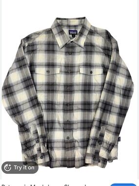 Patagonia Men’s Gray & Cream Plaid Buckshot Lightweight Shirt Jacket